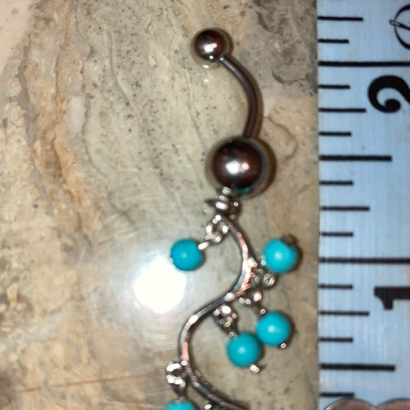 Turquoise color Chandelier Stainless steel w/surgical steel BELLY RING bar 2” - Picture 2 of 5